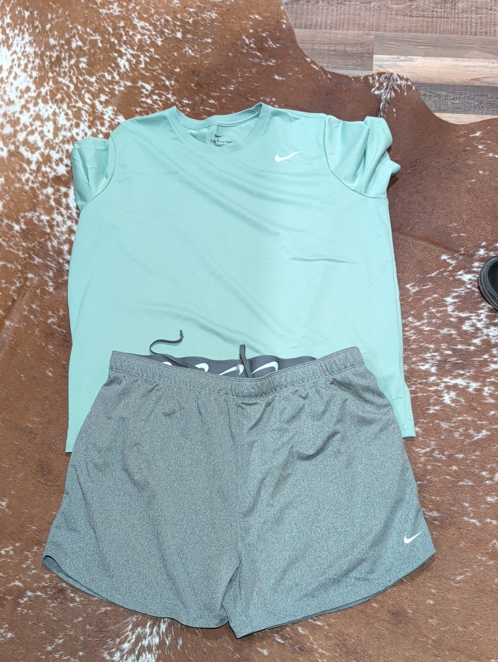 Nike Women’s Mint Green Tee with Gray Athletic Shorts